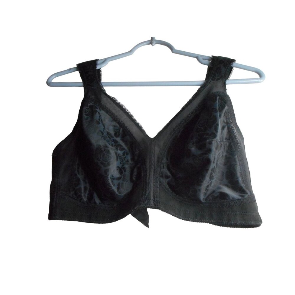 Plaxtex 18 hour Black Majestic Wireless Shoulder Comfort Bra Floral 42C